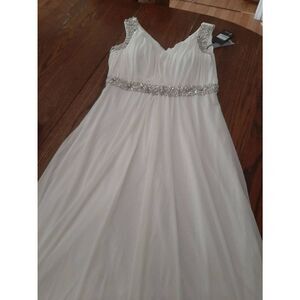 New XL Conail White Ruched Rhinestone Embellished Long Formal Dress Wedding NWT